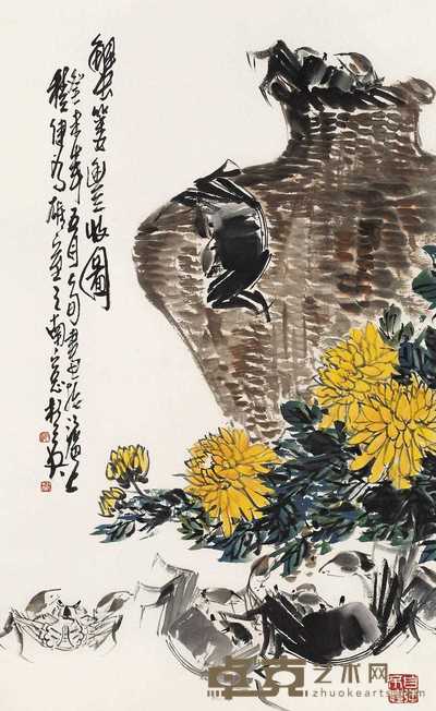 杭英 蟹篓丰收图 立轴 94×58cm